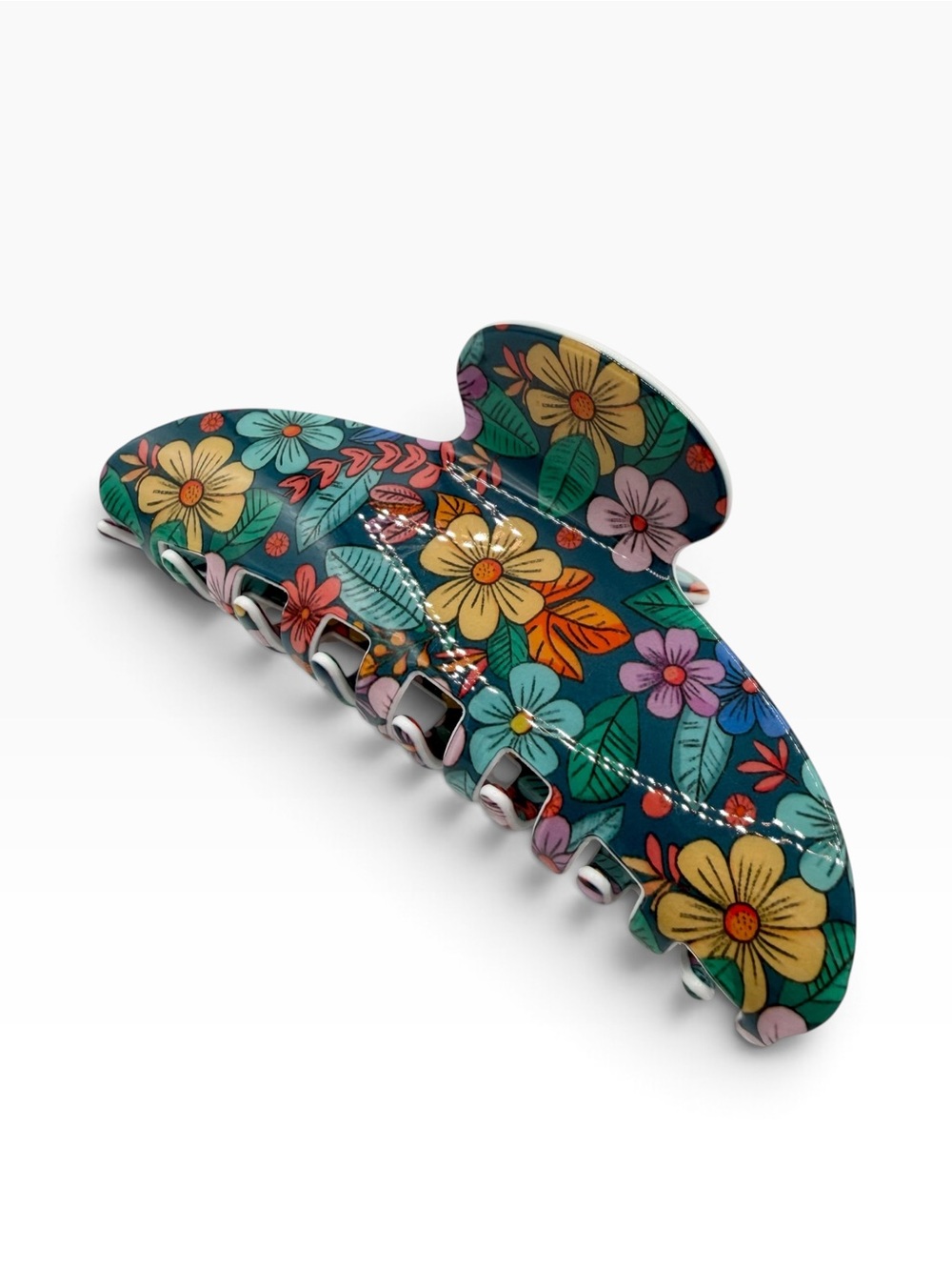 Colorful Floral Print Hair Clip Teal New
